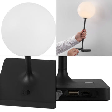 Allie 17.5" Modern Minimalist Indoor/Outdoor Metal Globe Rechargeable/Cordless Dimmable Integrated LED Table Lamp with Touch Sensor